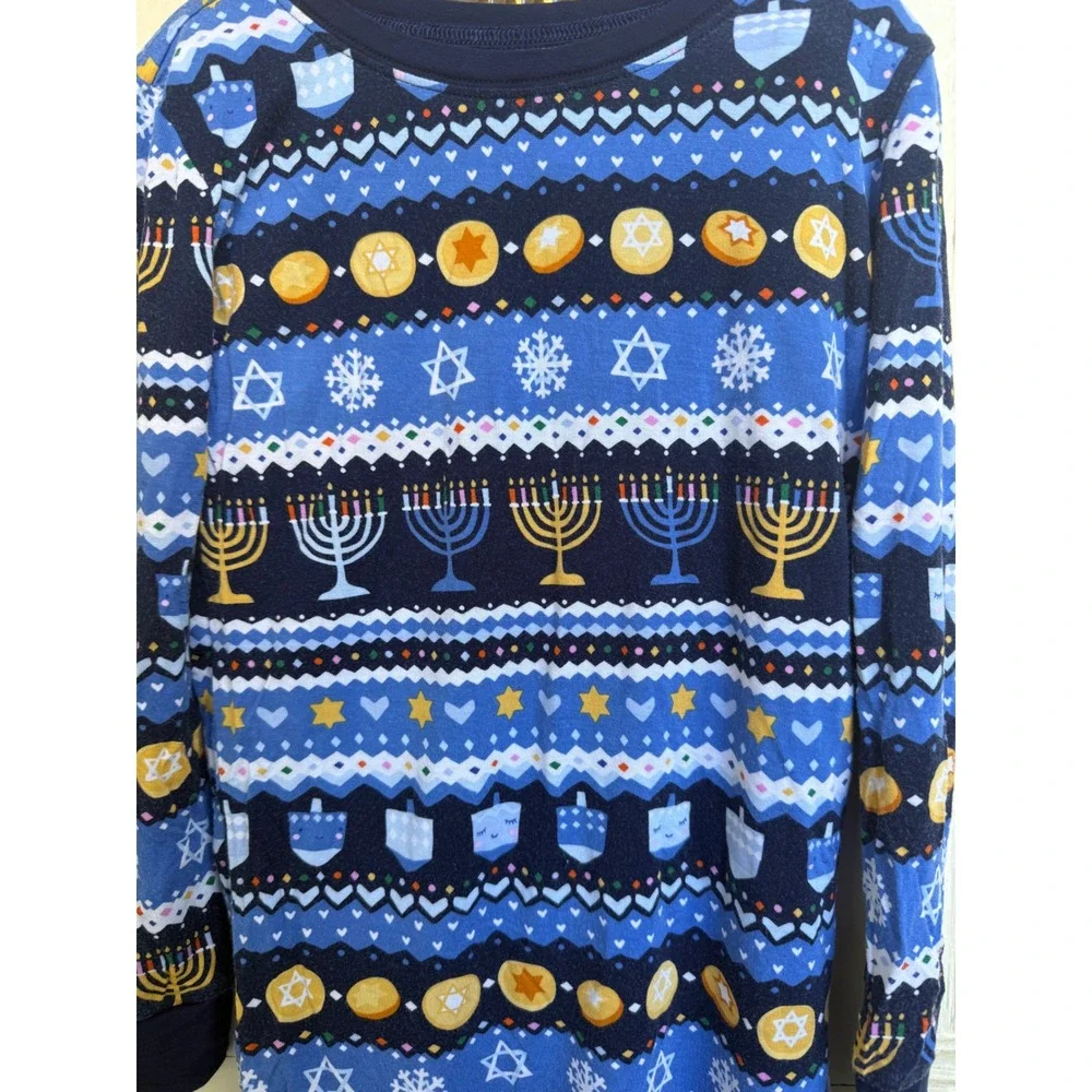 Little Sleepies Hanukkah Festival of Lights Bamboo Pajama Set Blue Kids Size 7/8